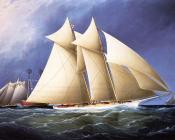 詹姆斯 E 巴特斯沃思 : New York Yacht Club Schooner Dauntless Rounding Sandy Hook Lightship in the Hurricane Cup Race